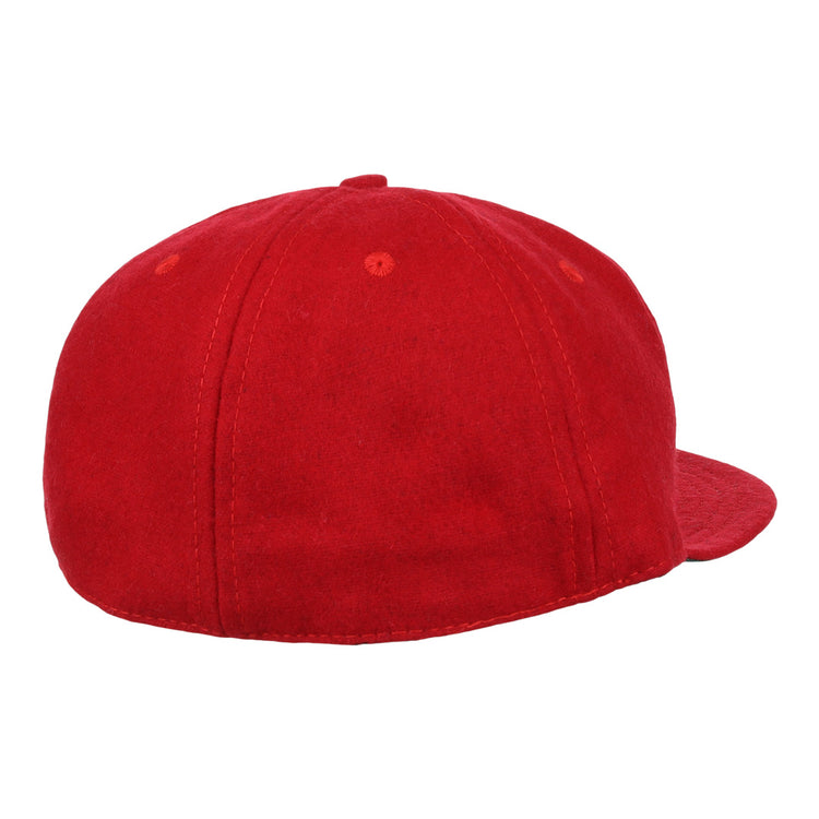 The EFF Greensboro Patriots 1922 Vintage Ballcap is shown from the back in plain red, with six panels and a rounded crown, featuring no visible logos or designs.