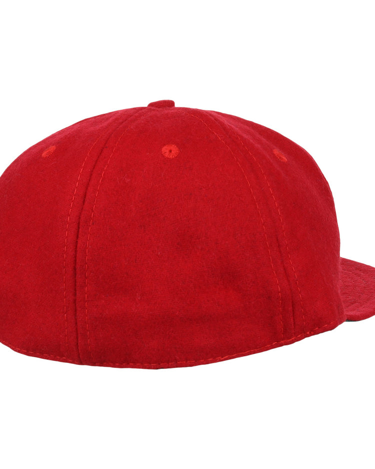 The EFF Greensboro Patriots 1922 Vintage Ballcap is shown from the back in plain red, with six panels and a rounded crown, featuring no visible logos or designs.