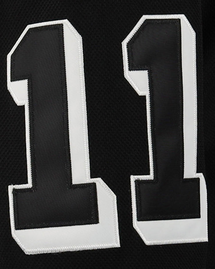 A large white-bordered black number 11 is shown on textured black fabric, likely from an EFF Violent Gentlemen x EFF Collection Hockey Jersey.