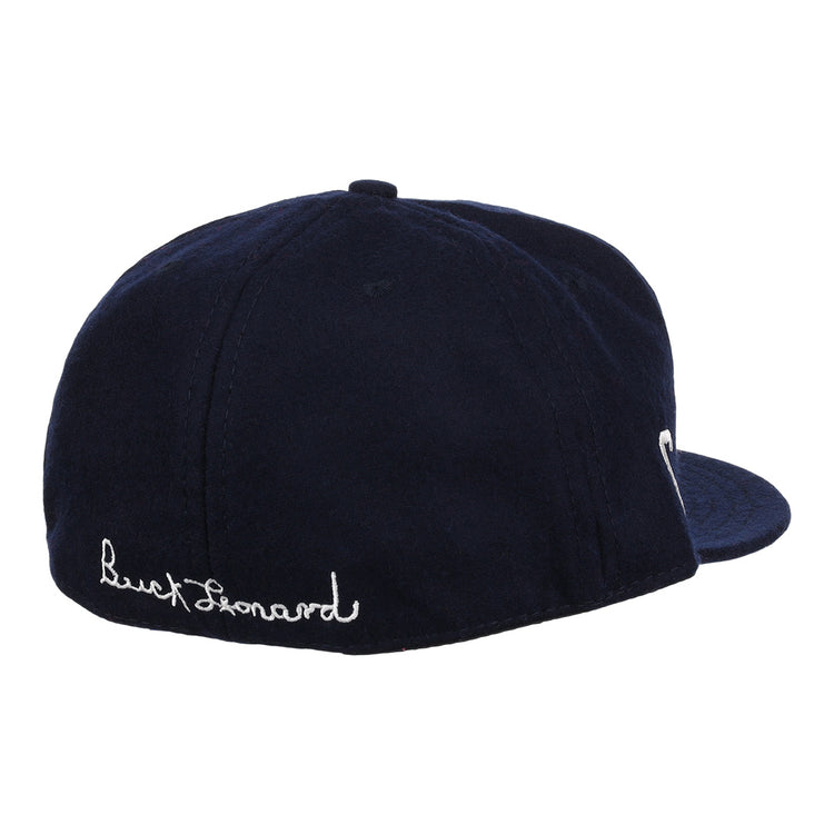 The Ebbets Field Flannels Buck Leonard Signature Series Ballcap is a navy vintage wool cap featuring white cursive Buck Leonard embroidery on the back, honoring the Negro Leagues legend.