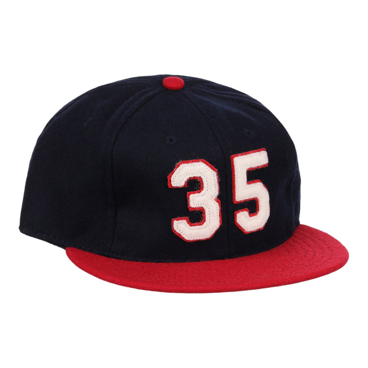 The Ebbets Field Flannels Frank Thomas Signature Series Ballcap – Navy features vintage wool, a red brim and button, and white “35” with red trim on the front, honoring Chicago White Sox legend Frank Thomas.