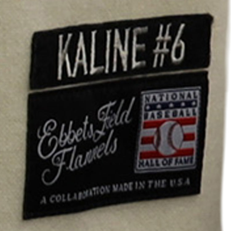 A fabric patch from EFF’s Al Kaline Hall of Fame Jersey features KALINE #6, Hall of Fame details, a small baseball logo, and highlights USA-made craftsmanship.