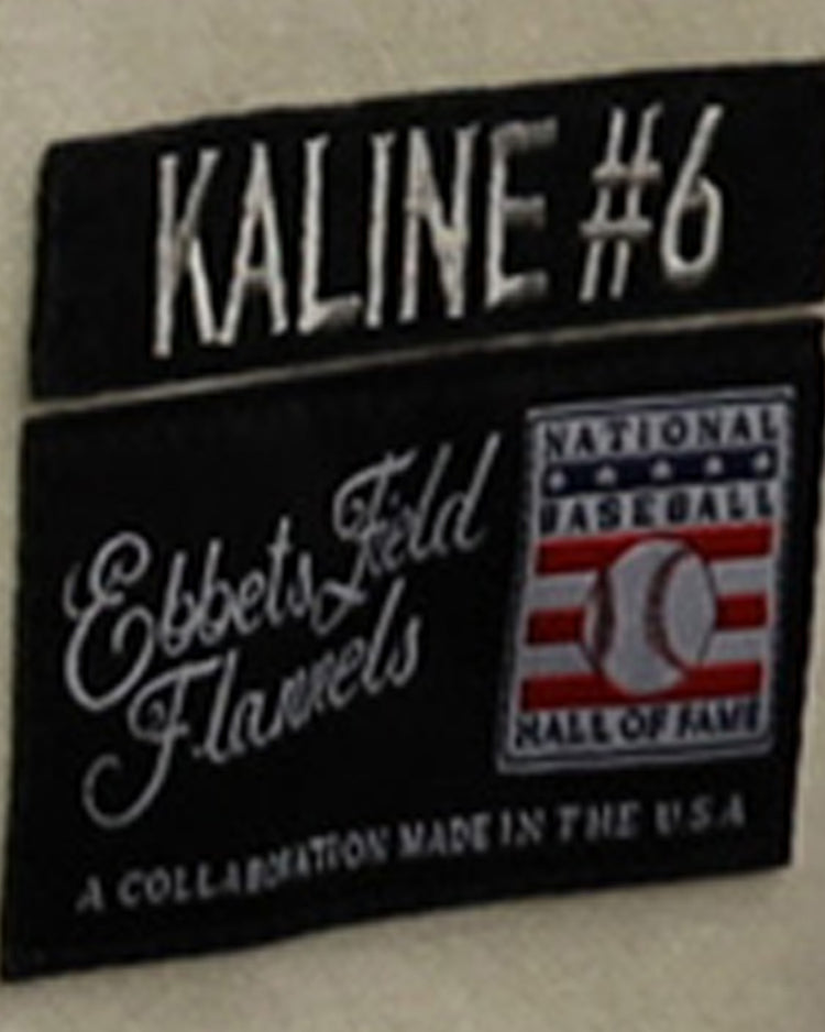 A fabric patch from EFF’s Al Kaline Hall of Fame Jersey features KALINE #6, Hall of Fame details, a small baseball logo, and highlights USA-made craftsmanship.