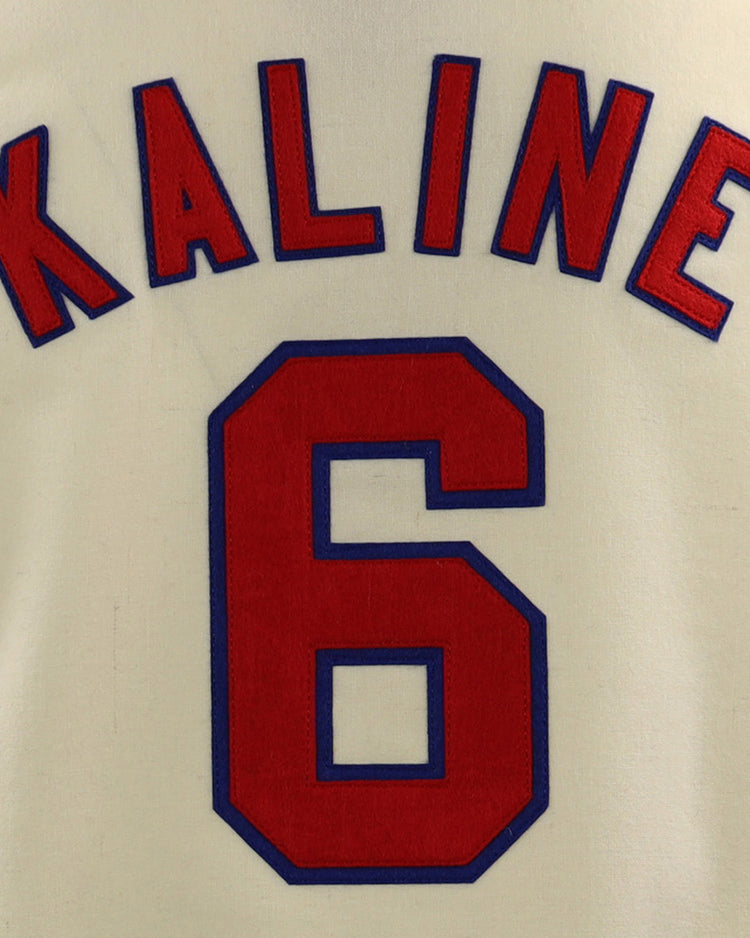 The EFF Al Kaline Hall of Fame Jersey features KALINE in red and blue above a bold red 6 outlined in blue, inspired by classic Ebbets Field Flannels designs.
