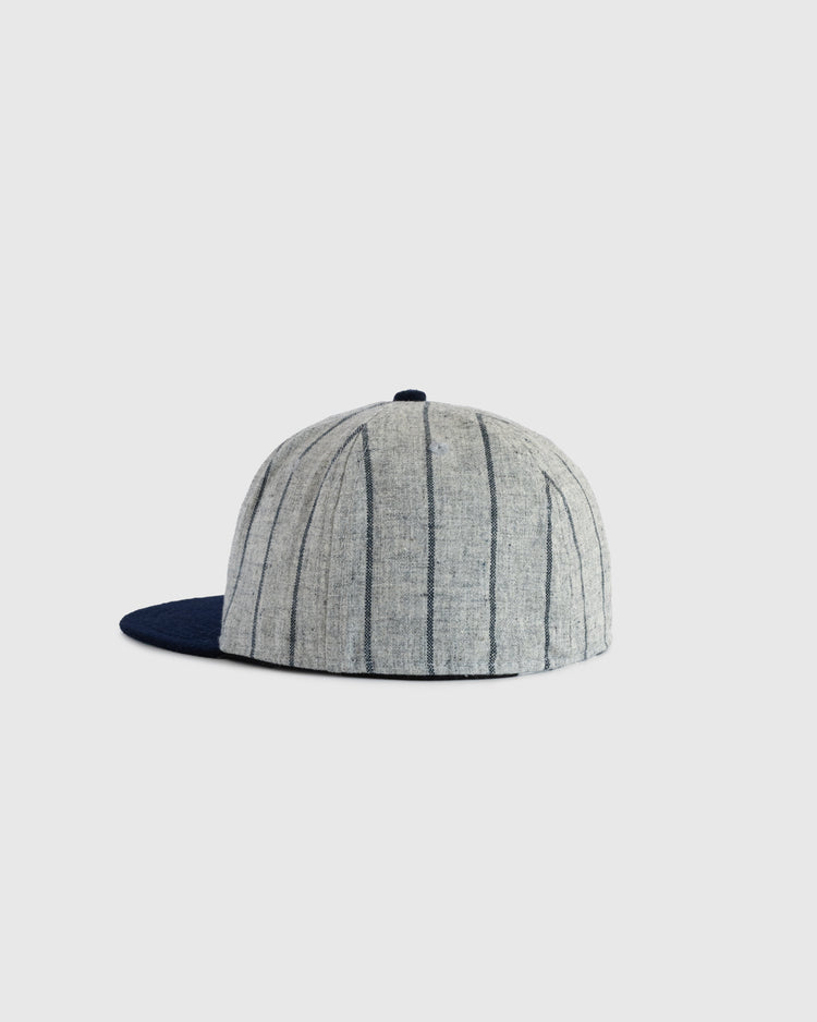 The EFF Sacramento Senators Authentic Wool Ballcap is a gray vintage cap with thin dark stripes and a solid dark blue brim, shown on a plain white background.