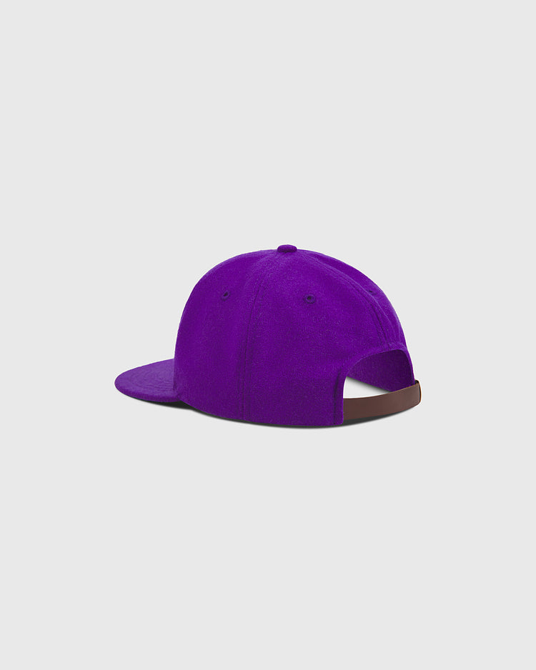 The Ebbets Field University of Washington Authentic Wool Ball Cap, shown from the back on a plain gray background, features a curved brim and an adjustable strap—perfect for Huskies baseball fans.