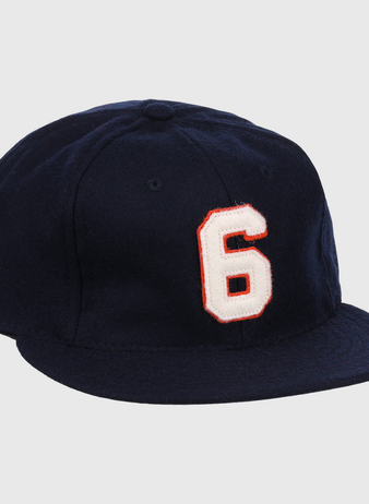 The Ebbets Field Flannels Al Kaline Signature Series Ballcap is a navy wool vintage cap with a white and red embroidered number 6 on the front, inspired by Al Kaline’s iconic style.