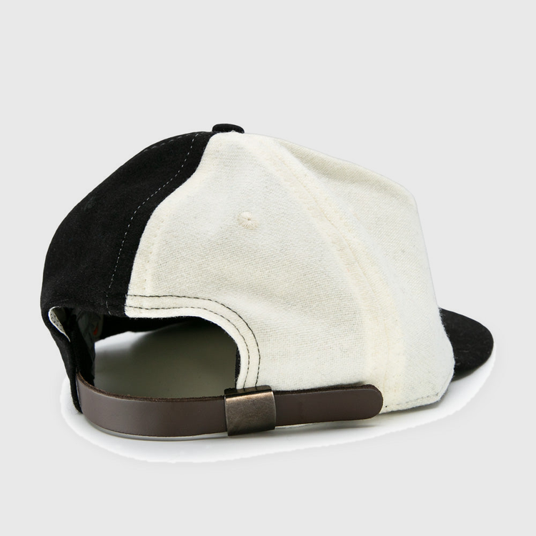 The EFF Bacharach Giants 1924 Vintage Ballcap is black and white, shown from the back with a brown adjustable strap, metal buckle, visible stitching, and classic styling.