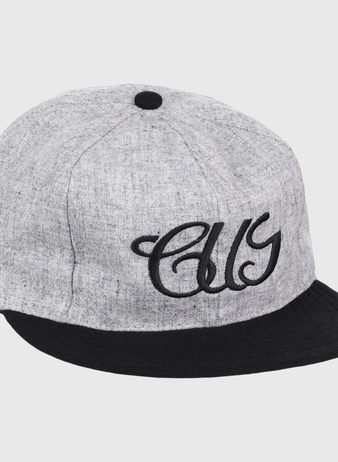 The EFF Chicago Union Giants 1902 Vintage Ballcap is a gray wool cap with a black brim and button, featuring embroidered black CUG script on the front—a faithful reproduction of the original.