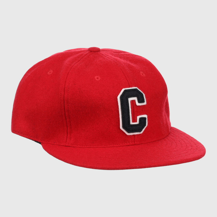 The EFF Coastal Carolina University 1968 Vintage Ballcap is a red wool baseball hat with a black and white letter C patch on the front, pictured against a white background.