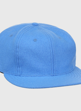 The Columbia Blue Wool Vintage Ballcap by EFF features stitched panels, a curved brim, and an unstructured crown, shown at a slight angle on a white background. This classic cap is proudly made in the USA.