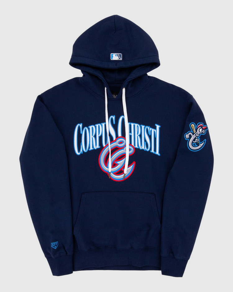 The Ebbets Field Corpus Christi Hooks MiLB Cotton Hooded Sweatshirt features 