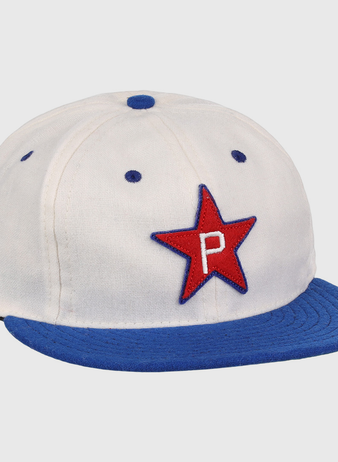 The EFF Cultural Excellence x Philadelphia Stars Wool Ballcap features a white crown, blue brim, and a red star with a white P on the front—honoring Negro League Baseball and the iconic Philadelphia Stars.