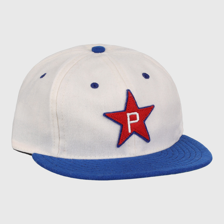 The EFF Cultural Excellence x Philadelphia Stars Wool Ballcap features a white crown, blue brim, and a red star with a white P on the front—honoring Negro League Baseball and the iconic Philadelphia Stars.