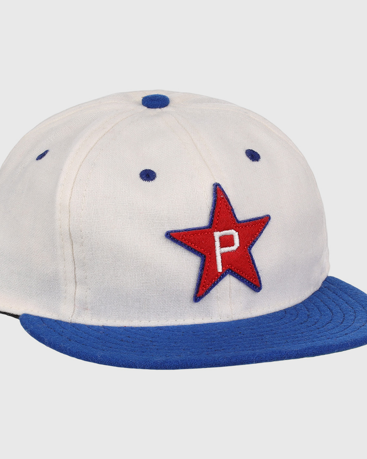 The EFF Cultural Excellence x Philadelphia Stars Wool Ballcap features a white crown, blue brim, and a red star with a white P on the front—honoring Negro League Baseball and the iconic Philadelphia Stars.