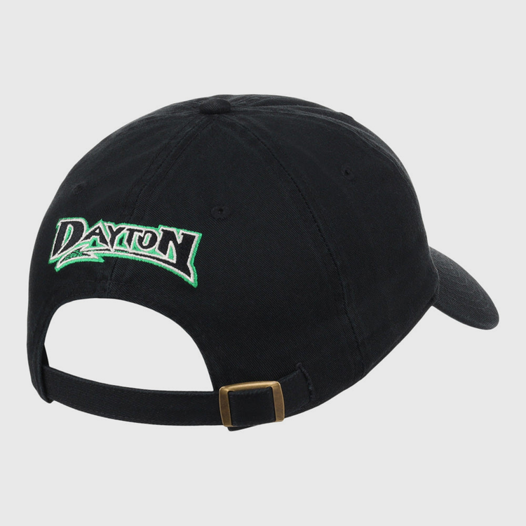 The Ebbets Field Dayton Dragons MiLB Dad Ballcap is a black cap with 
