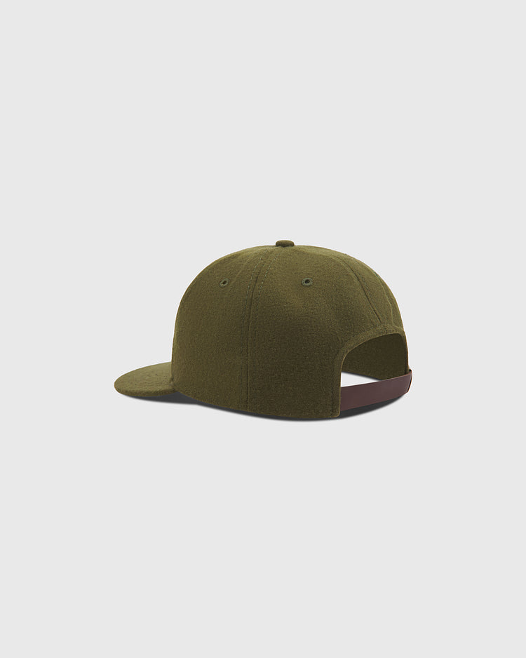 Homestead Grays 1945 Authentic Wool Ballcap by Ebbets Field displayed from the back, highlighting its adjustable strap and curved brim, set against a plain light gray background.