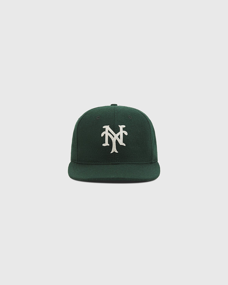 The Ebbets Field New York Cubans Authentic Wool Ballcap, featuring a white interlocking NY logo on the front, is displayed against a plain light gray background.