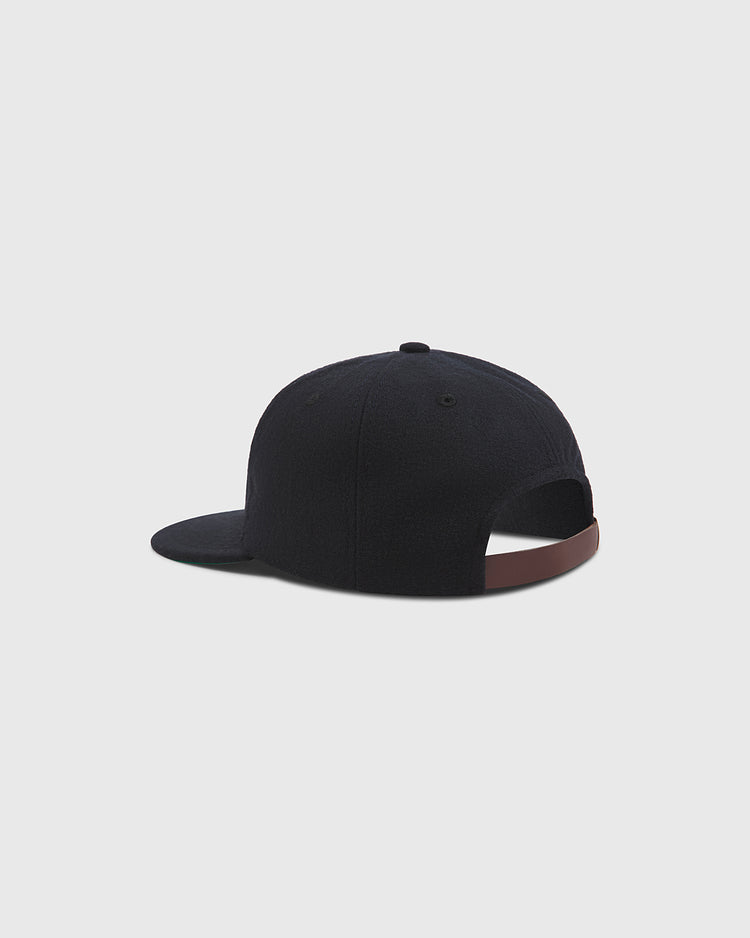 The Ebbets Field Baltimore Elite Giants 1949 Authentic Wool Ballcap is shown from the back, featuring a brown adjustable strap and a curved brim, displayed against a plain light gray background.
