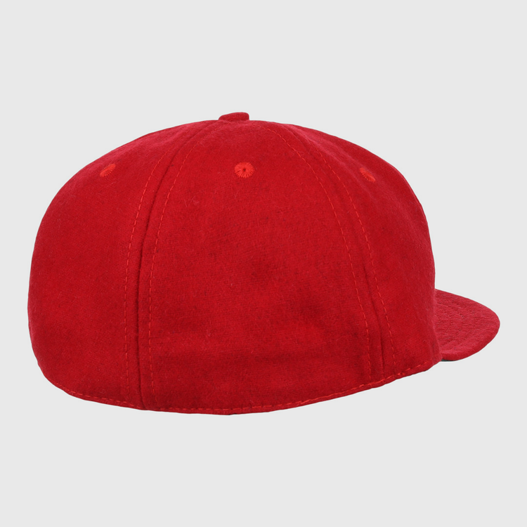 The EFF Greensboro Patriots 1922 Vintage Ballcap is shown from the back in plain red, with six panels and a rounded crown, featuring no visible logos or designs.