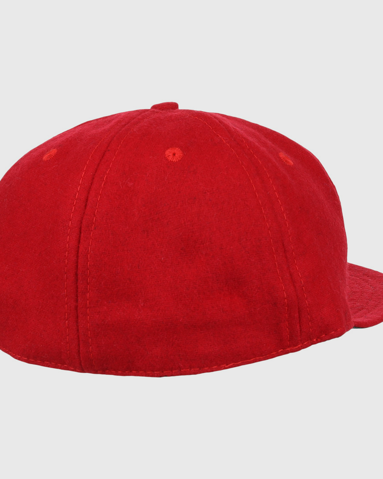 The EFF Greensboro Patriots 1922 Vintage Ballcap is shown from the back in plain red, with six panels and a rounded crown, featuring no visible logos or designs.