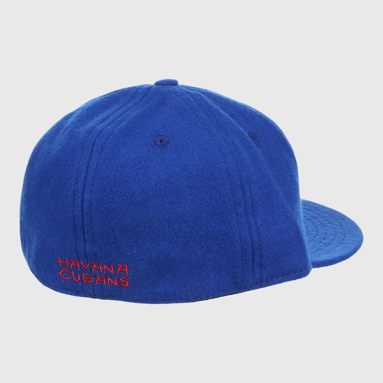 The EFF Havana Cubans Letterhead Wool Vintage Ballcap is shown from the rear, featuring royal blue wool and HAVANA CUBANS embroidered in red on the back left side against a white background.