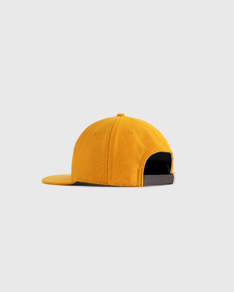 A yellow Hawaii Islanders 1961 Authentic Wool Ballcap by EFF is shown from the back, featuring a curved brim and adjustable strap against a plain light gray background.