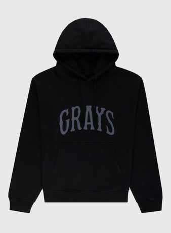 The Ebbets Field Flannels Homestead Grays Heavyweight Cotton Terry Pullover Hoodie features a front pocket and GRAYS in bold gray print, honoring the Homestead Grays and the Negro Leagues Baseball Museum.