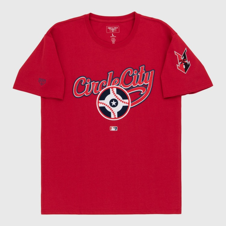 The Ebbets Field Indianapolis Indians MiLB Fashion Cotton Short Sleeve Tee is red with 