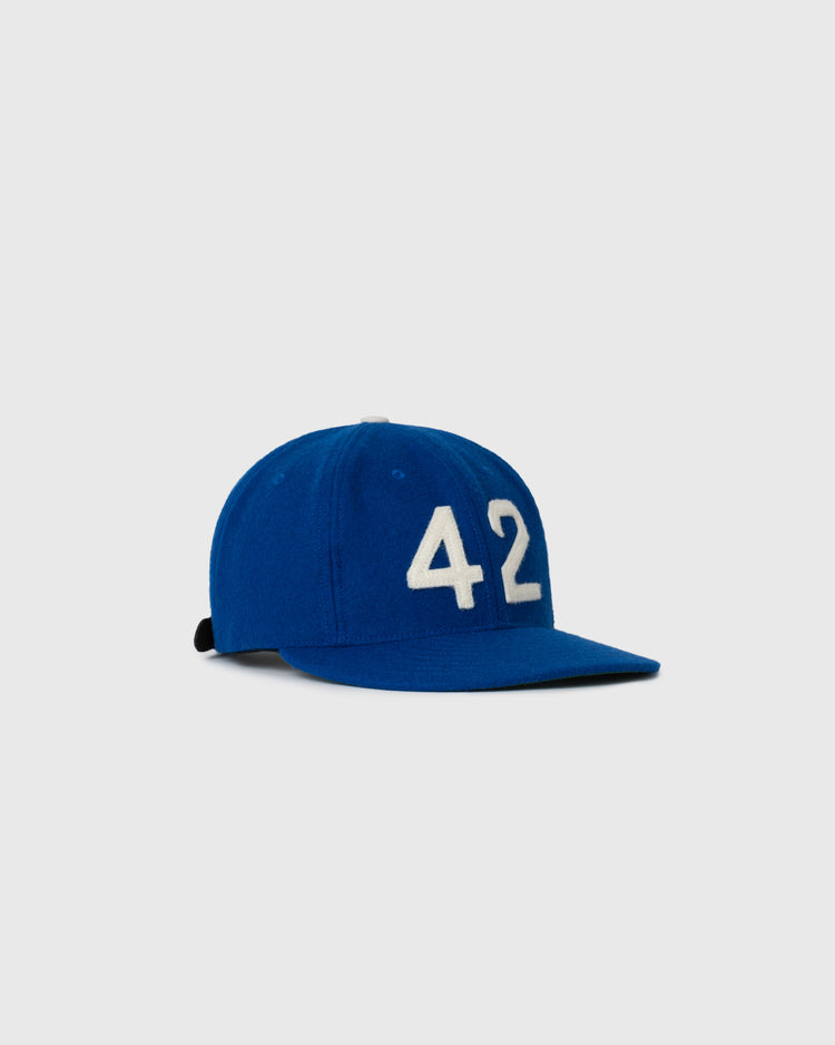 The EFF Jackie Robinson Day Commemorative Wool Ballcap is blue with large white 42 on the front, shown against a light gray background.