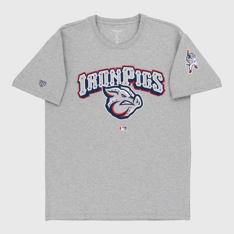 The Ebbets Field Lehigh Valley Ironpigs MiLB Fashion Cotton Short Sleeve Tee is a gray t-shirt with 