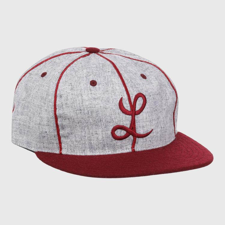 The EFF Loyola Marymount University 1939 Vintage Ballcap features a gray and burgundy design with burgundy piping, brim, and an embroidered front logo—ideal for fans of the classic LMU hat.