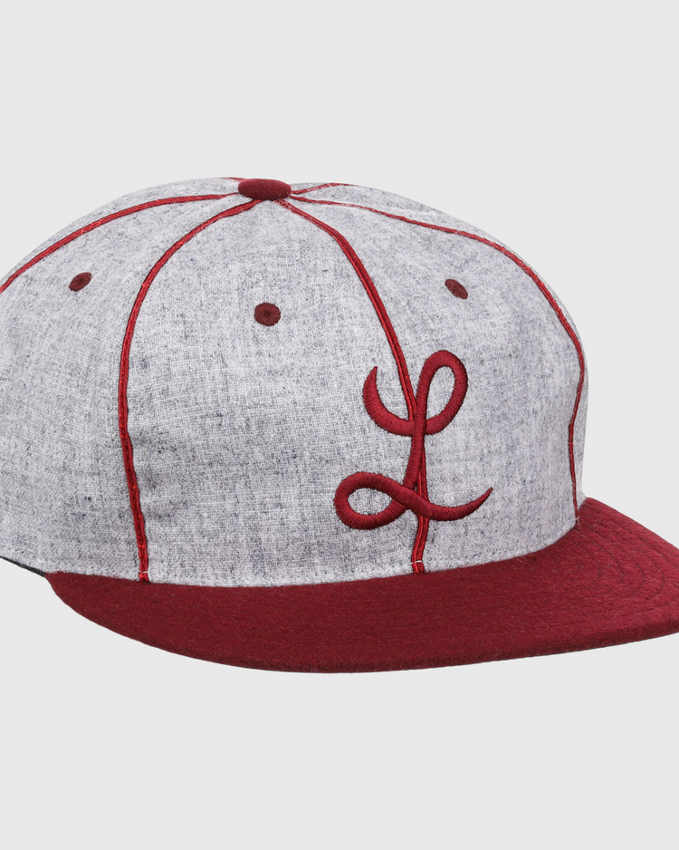 The EFF Loyola Marymount University 1939 Vintage Ballcap features a gray and burgundy design with burgundy piping, brim, and an embroidered front logo—ideal for fans of the classic LMU hat.