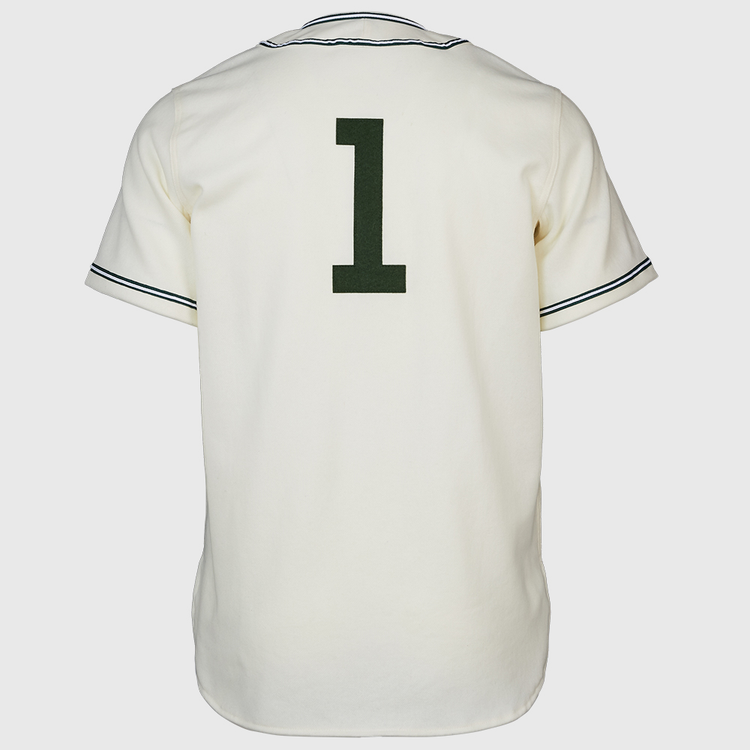The EFF Michigan State 1940 Home Jersey is a white short-sleeved sports top with black-trimmed collar and sleeves, vintage-inspired, featuring a bold black number 1 on the back.