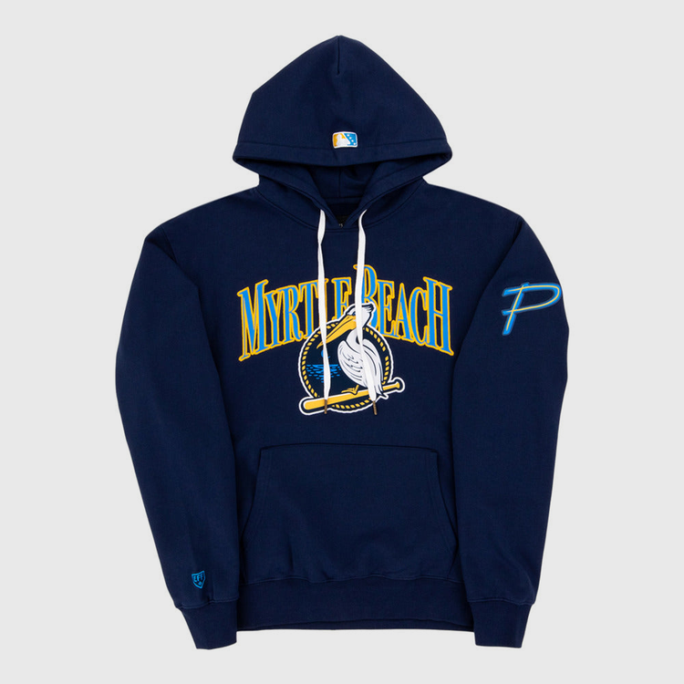 The Ebbets Field Myrtle Beach Pelicans MiLB Cotton Hooded Sweatshirt features 