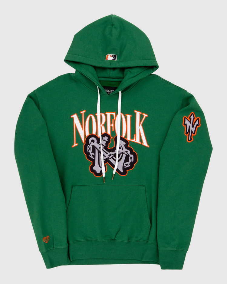 The Ebbets Field Norfolk Tides MiLB Cotton Hooded Sweatshirt features 