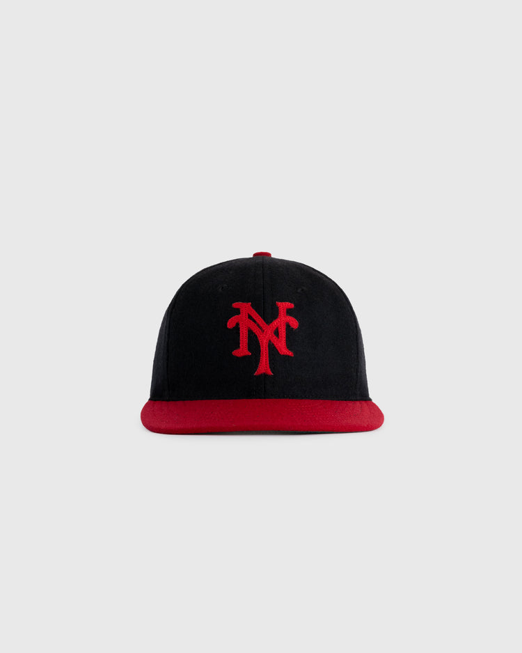The EFF New York Cubans 1947 Authentic Wool Ballcap features a black crown, red brim, and red embroidered NY logo, shown against a plain light gray background.