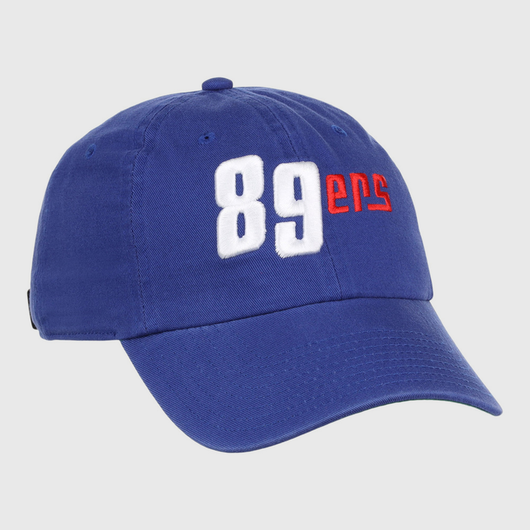 The Ebbets Field Oklahoma City 89Ers MiLB Dad Ballcap is a blue cap featuring large white 