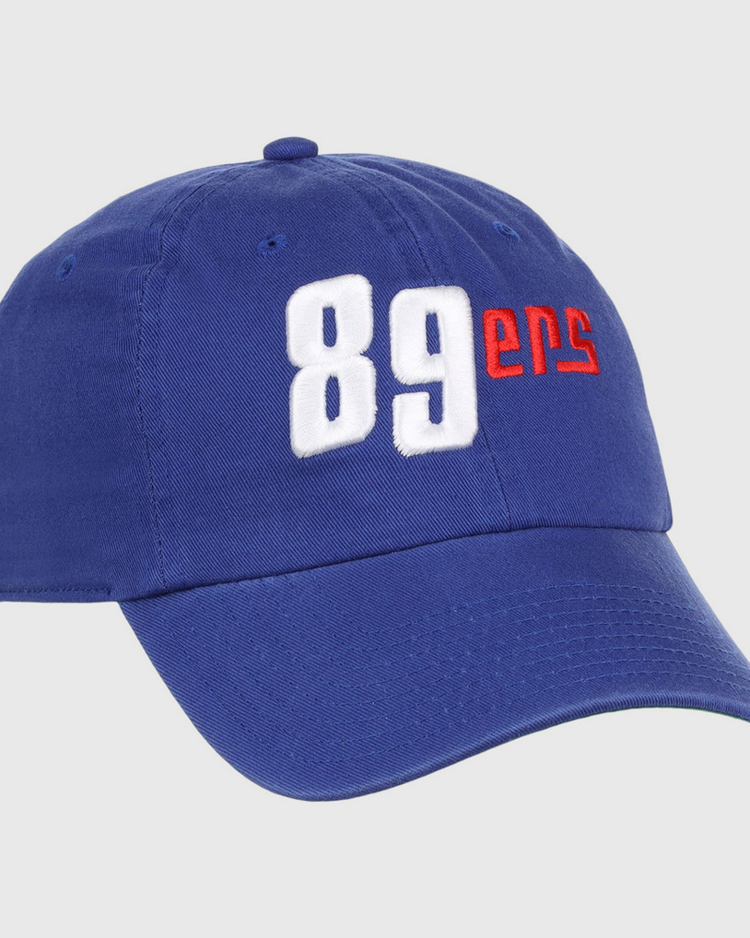 The Ebbets Field Oklahoma City 89Ers MiLB Dad Ballcap is a blue cap featuring large white 