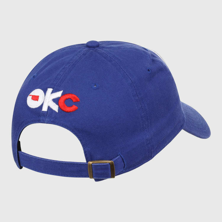 The Oklahoma City 89Ers MiLB Dad Ballcap by Ebbets Field is royal blue, with 