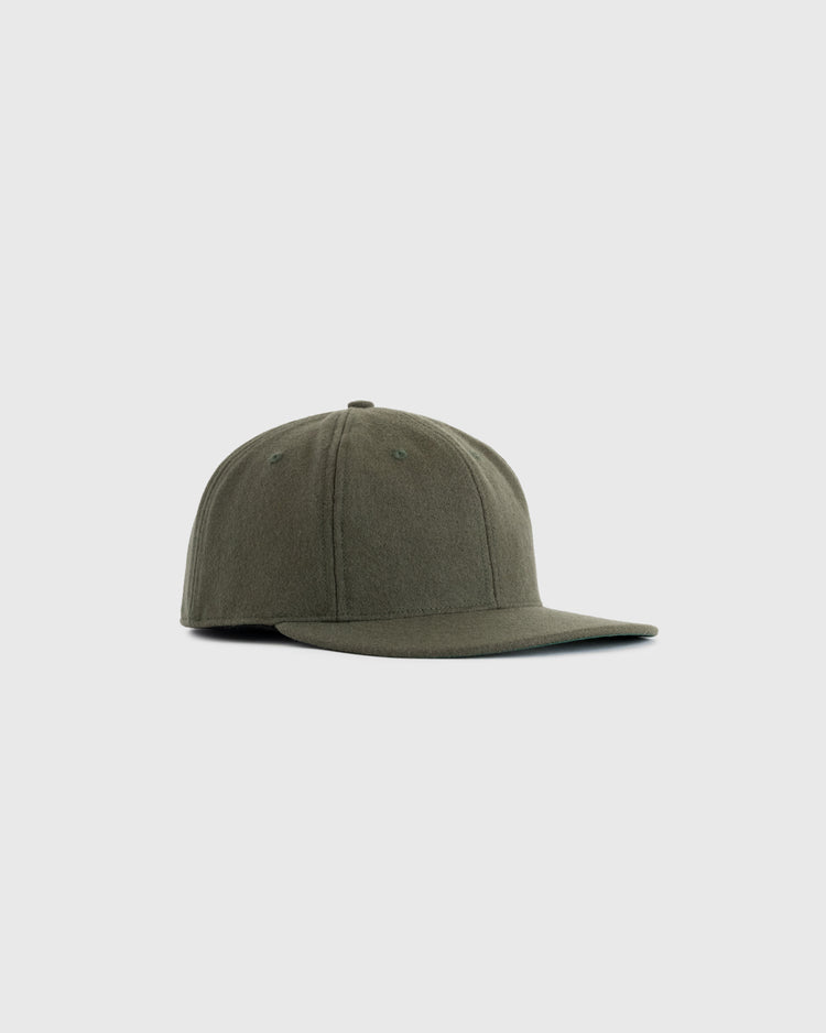 The EFF Olive Wool Ballcap features a plain, dark olive green design with a curved brim, displayed against a light gray background.