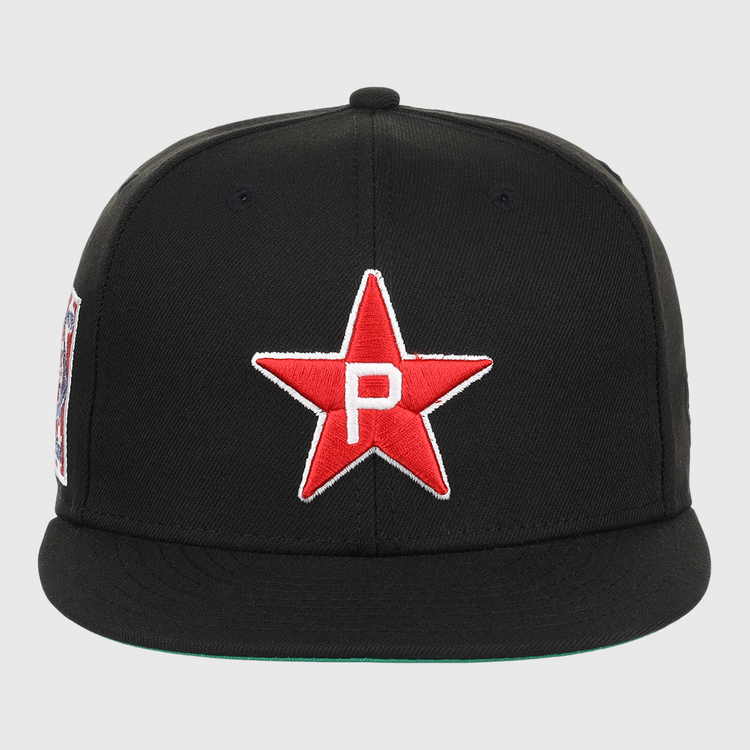 The EFF Philadelphia Stars NLB Team Color Fitted Ballcap features a black design with an embroidered white P star logo, inspired by vintage Negro National League style and celebrating the teams historic legacy.