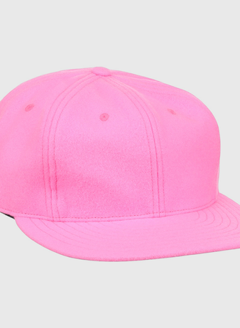 The EFF Pink Wool Vintage Ballcap is a bright pink flat-brim ballcap made in the USA, shown at a slight angle on a white background.