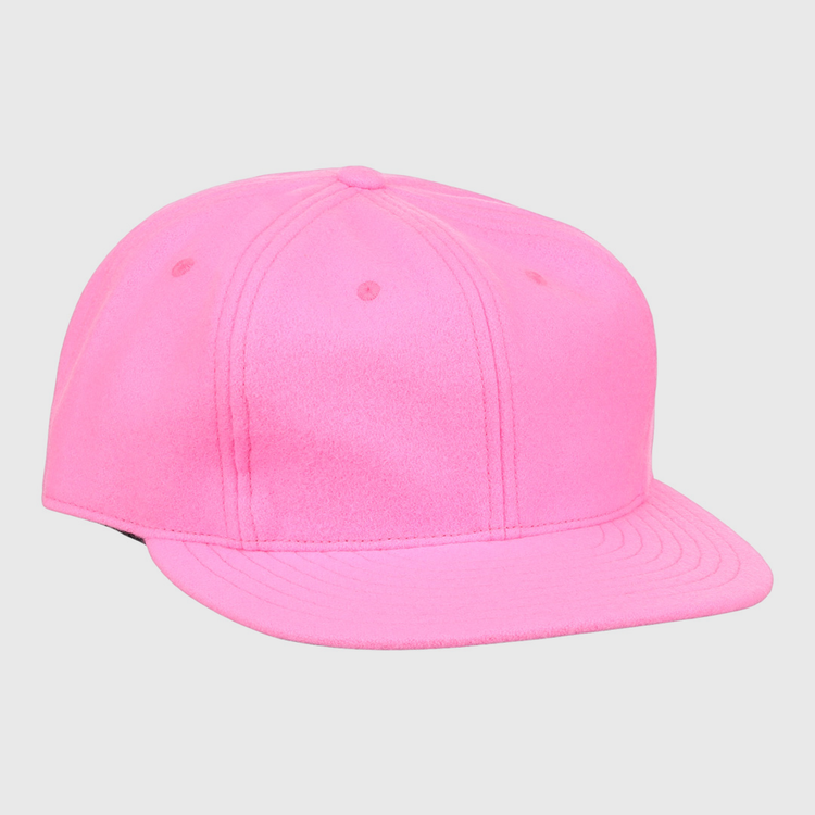 The EFF Pink Wool Vintage Ballcap is a bright pink flat-brim ballcap made in the USA, shown at a slight angle on a white background.