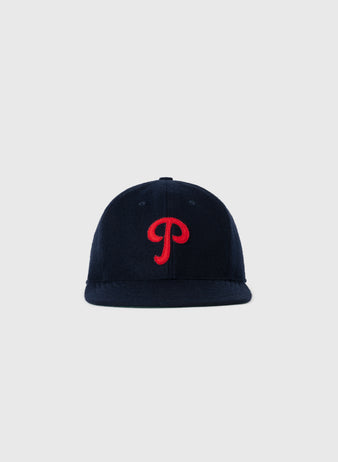 The NEW Philadelphia Stars 1940 Vintage Ballcap by Ebbets Field features a navy blue design with a red stylized P logo on the front, shown against a plain light gray background.
