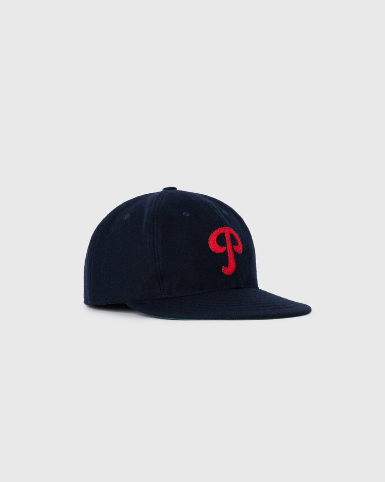 The EFF Philadelphia Stars 1940 Authentic Wool Softbrim Ballcap is a navy blue vintage cap with a red embroidered P, shown on a plain light gray background.