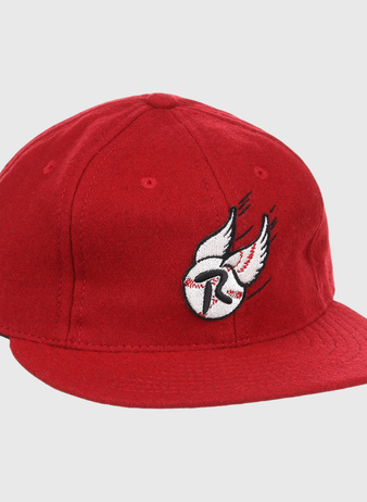 The Rochester Red Wings Letterhead Wool Vintage Ballcap by EFF features an embroidered white bird with outstretched wings over a baseball on the front, capturing classic minor league style.
