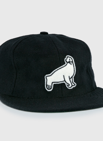 EFF San Francisco Seals Vintage Inspired Ballcap in black wool features a white embroidered ram on the front, taking cues from classic Pacific Coast League designs.