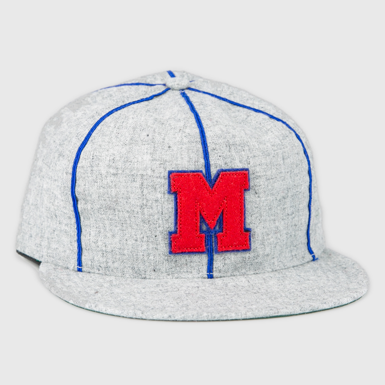 The EFF Southern Methodist University 1941 Vintage Ballcap is a gray genuine wool cap with blue stitching and a bold red M patch on the front, inspired by SMU’s classic 1941 design.