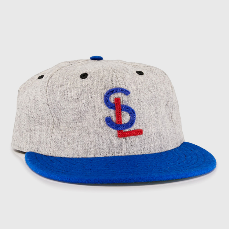The EFF St. Louis Stars 1929 Vintage Ballcap features a gray body, blue brim, and blue/red embroidered SL initials—paying tribute to the Negro National League’s iconic 1929 original.